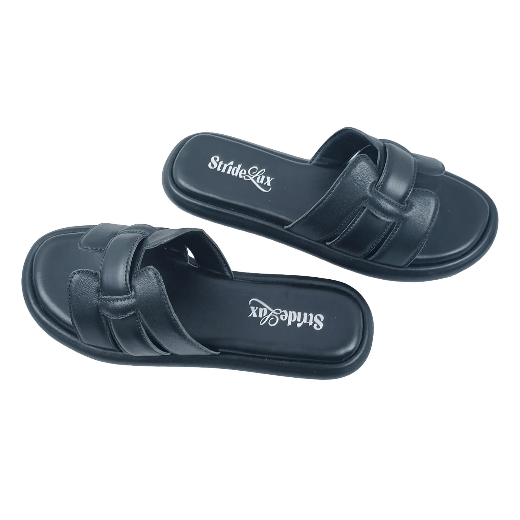 StrideLux Black Premium Crossover Flat Slides - Image 7