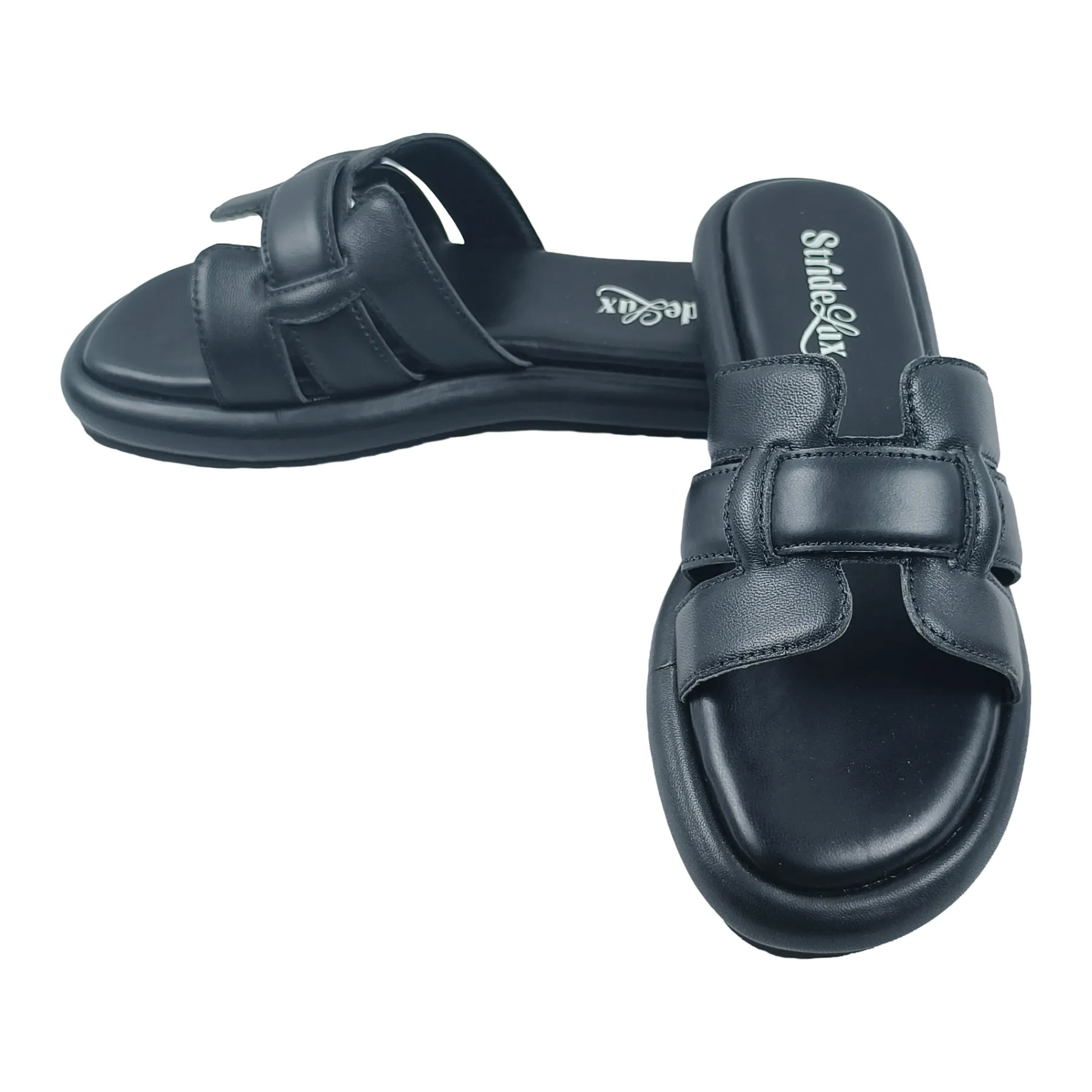 StrideLux Black Premium Crossover Flat Slides - Image 8