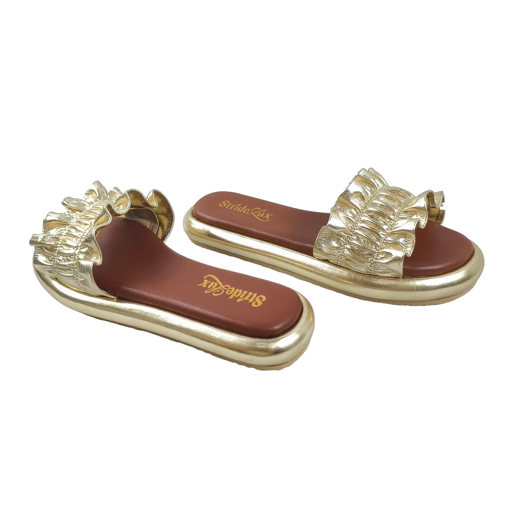 StrideLux Golden Ruffle Flat Slides - Image 6