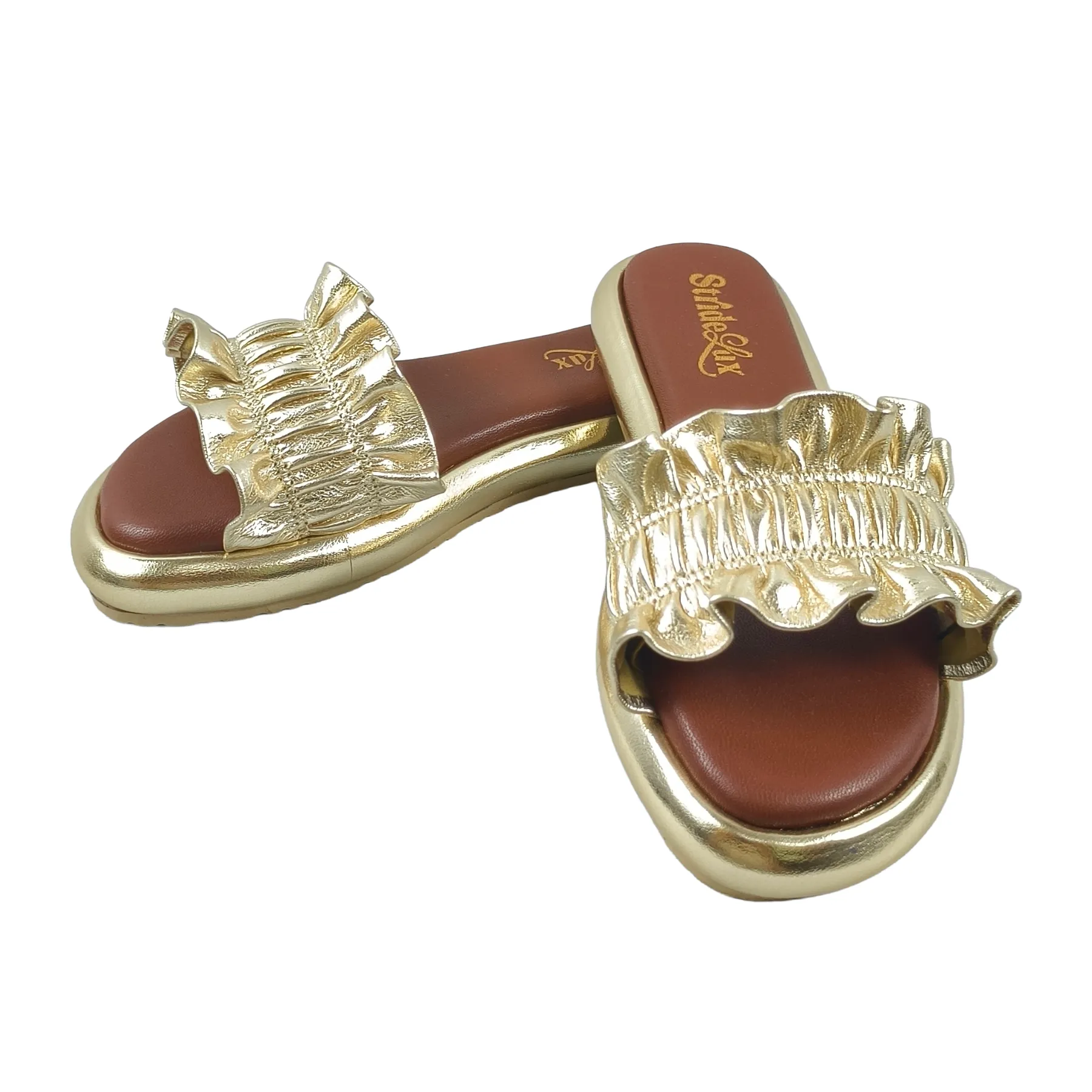 StrideLux Golden Ruffle Flat Slides - Image 7