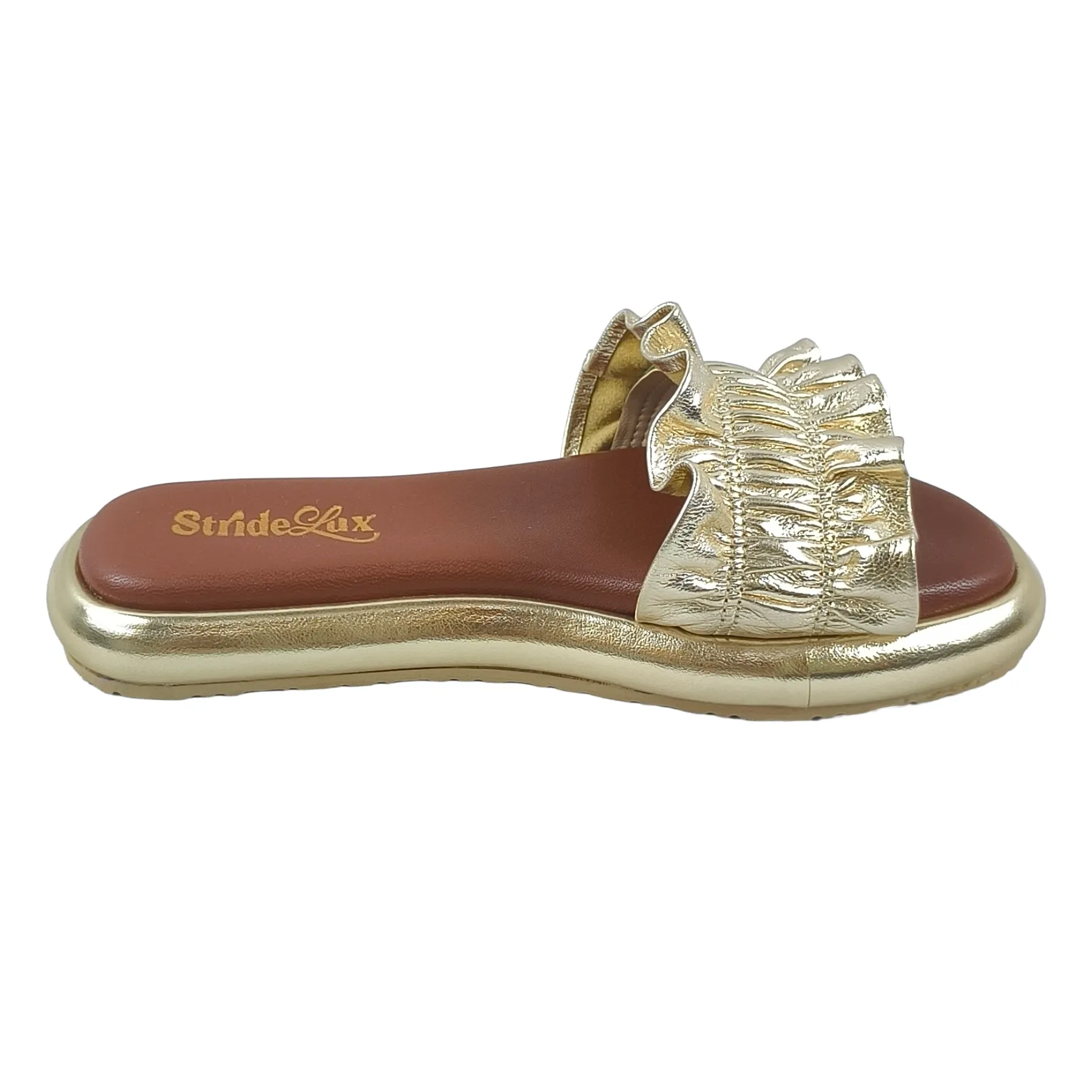 StrideLux Golden Ruffle Flat Slides - Image 5