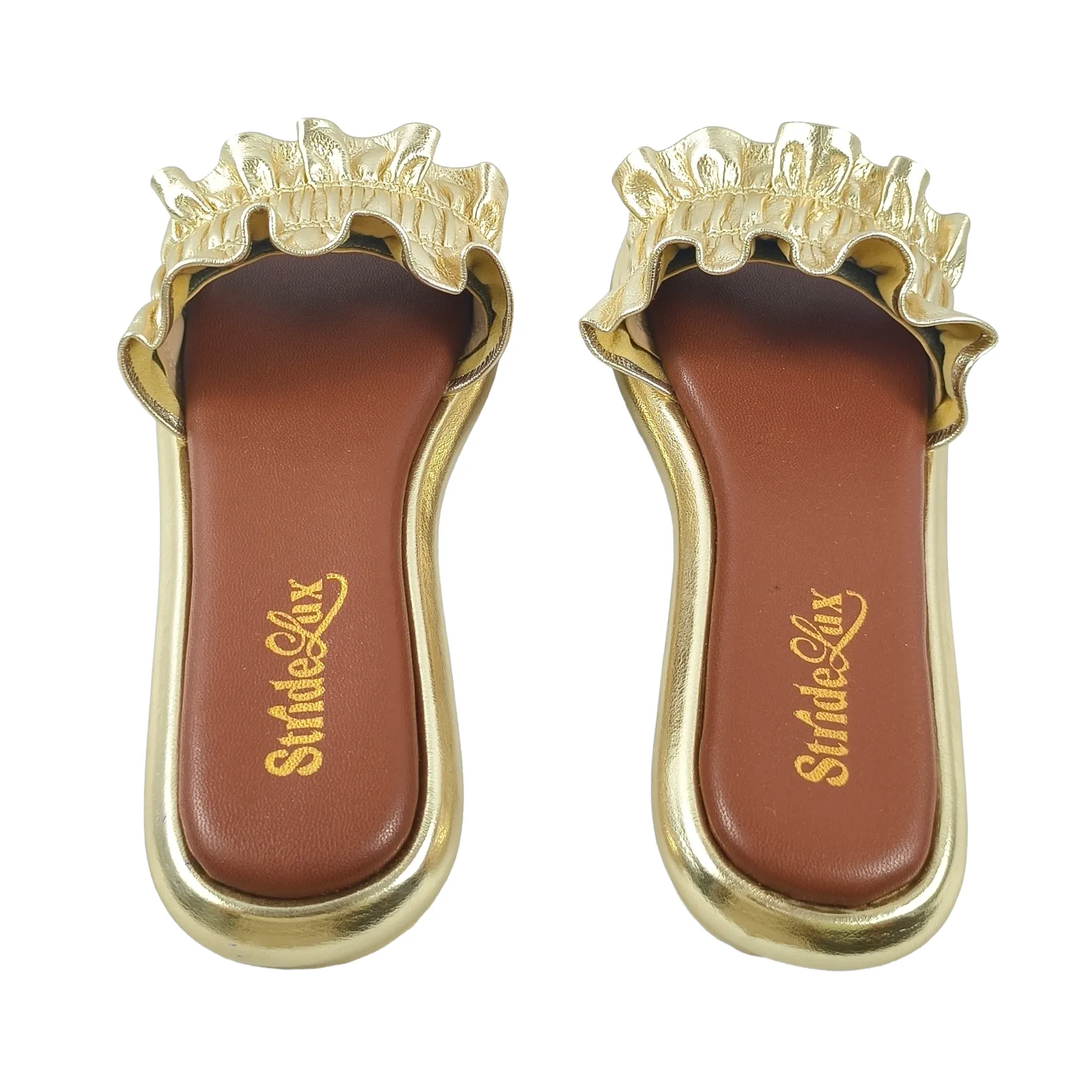 StrideLux Golden Ruffle Flat Slides - Image 4