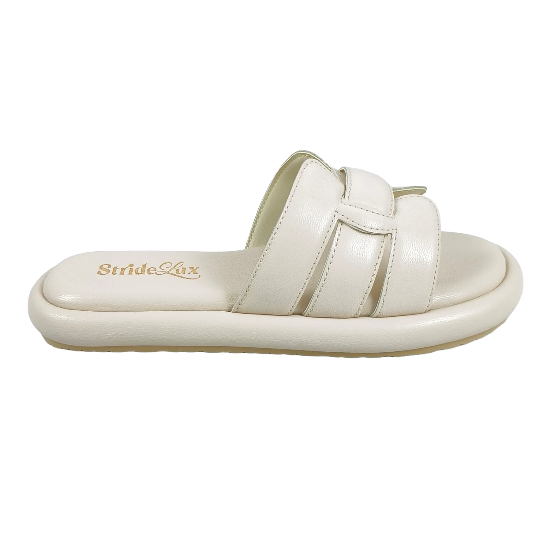 StrideLux Off-White Premium Crossover Flat Slides - Image 5
