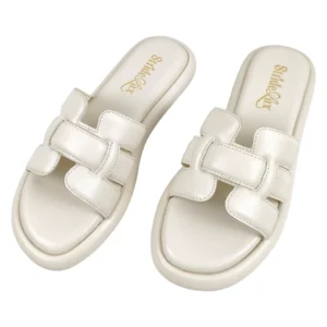 StrideLux Off-White Premium Crossover Flat Slides