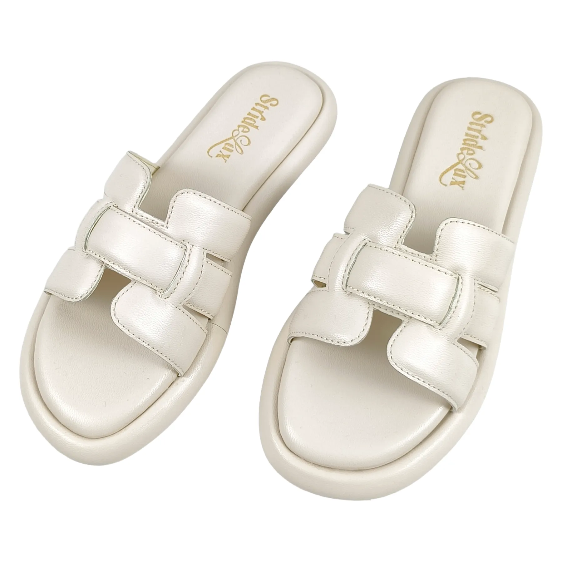 StrideLux Off-White Premium Crossover Flat Slides