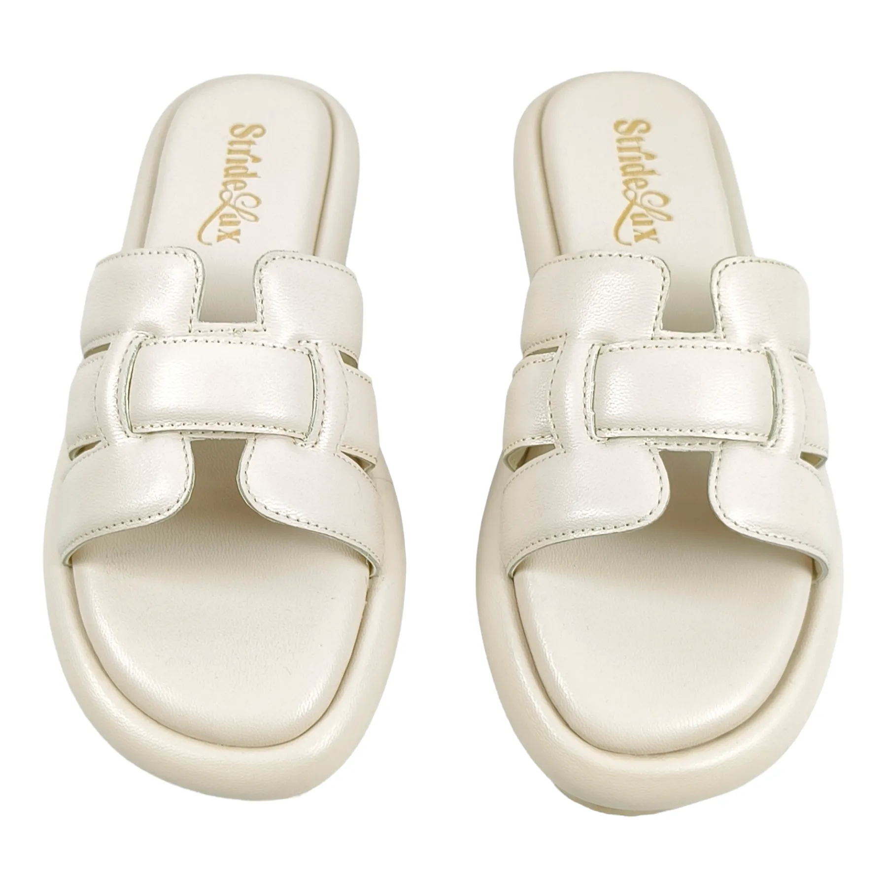 StrideLux Off-White Premium Crossover Flat Slides - Image 3