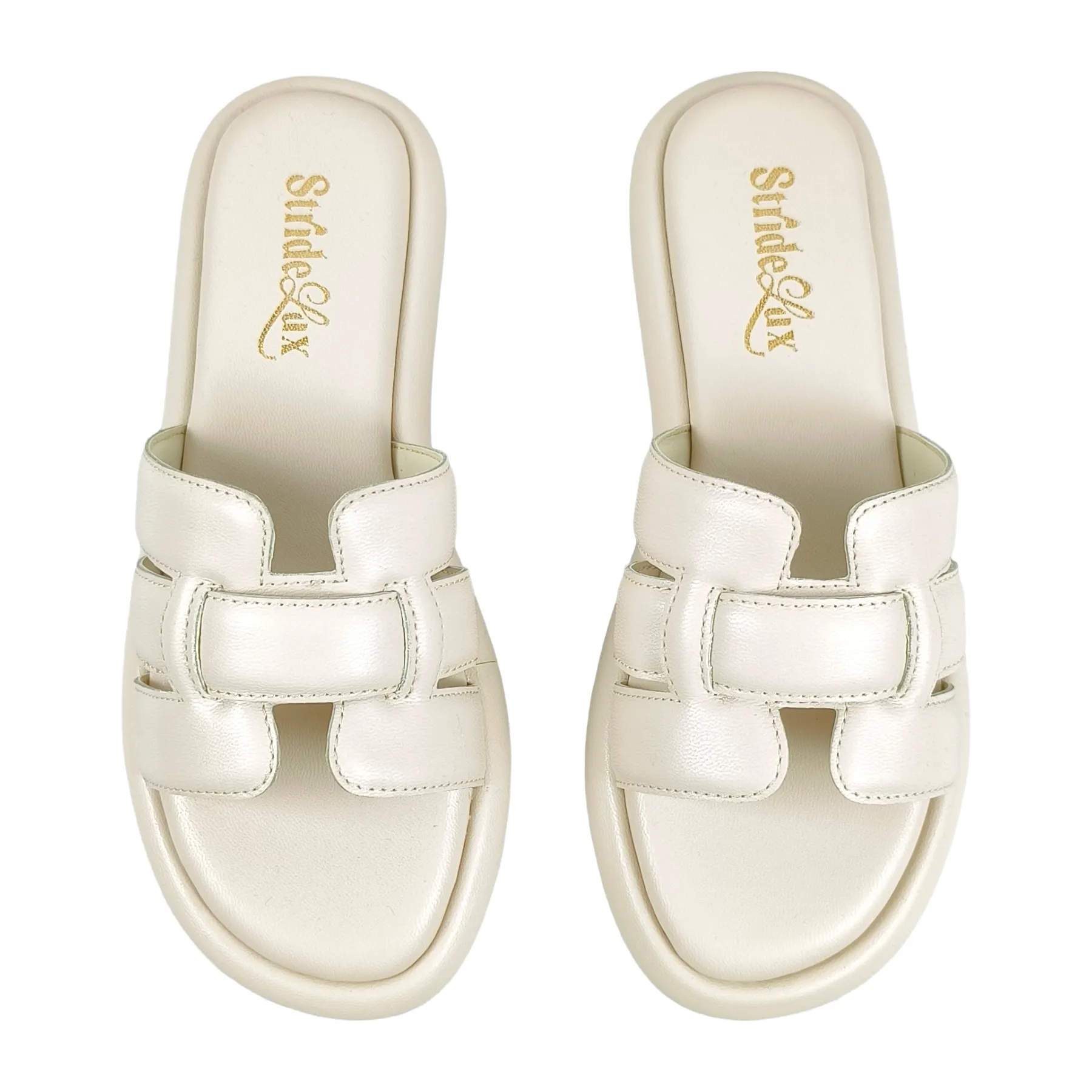 StrideLux Off-White Premium Crossover Flat Slides