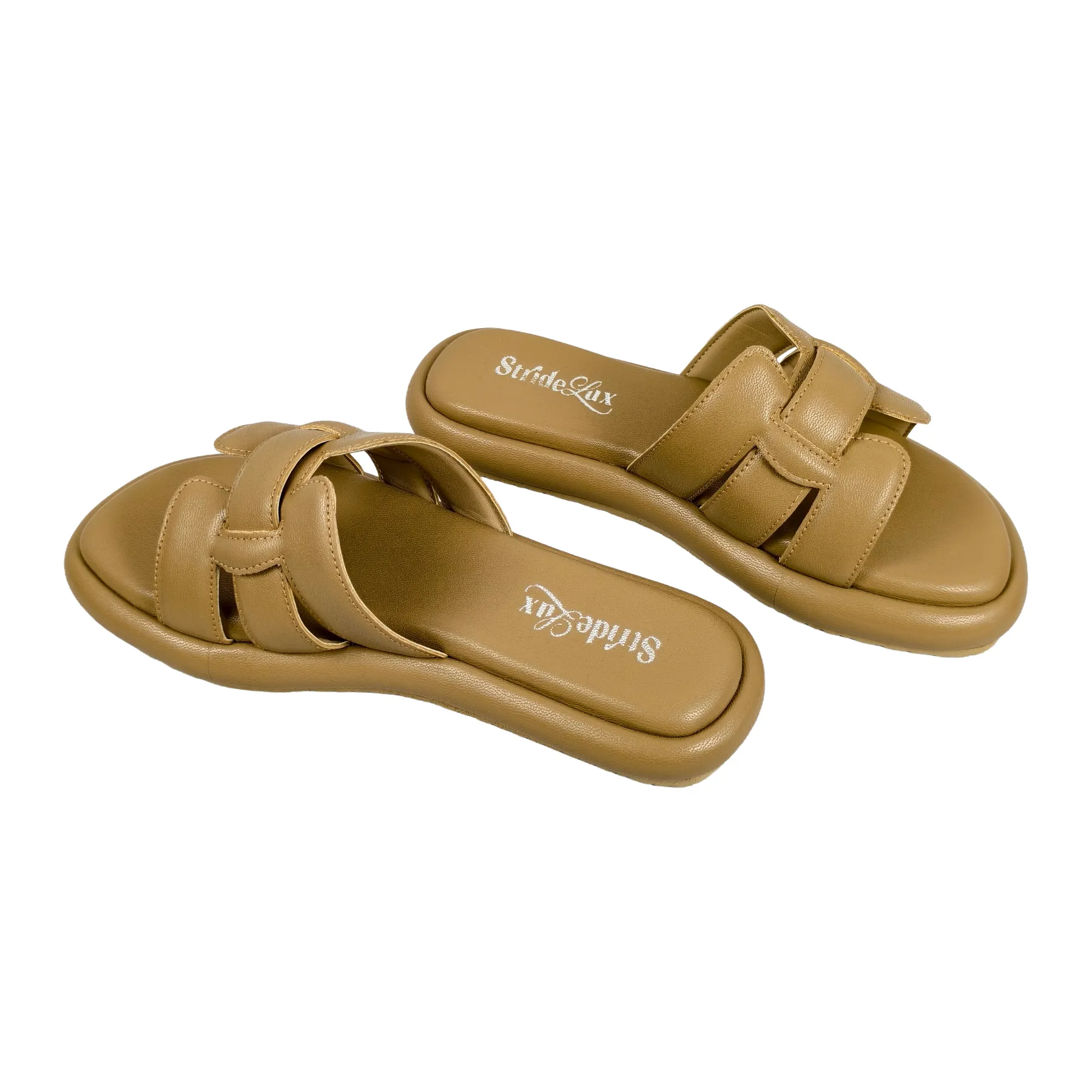 StrideLux Warm Beige Premium Crossover Flat Slides - Image 5