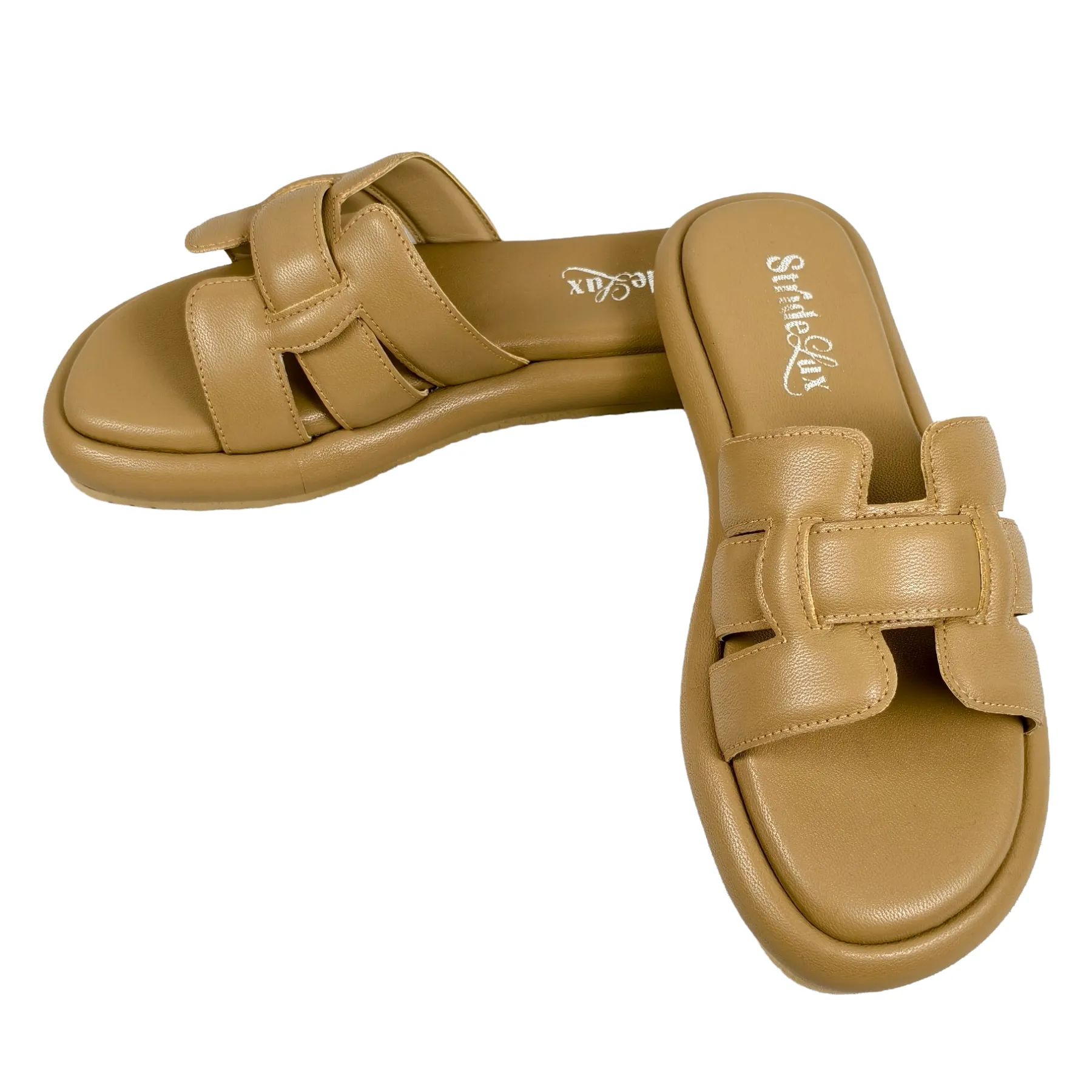 StrideLux Warm Beige Premium Crossover Flat Slides - Image 6