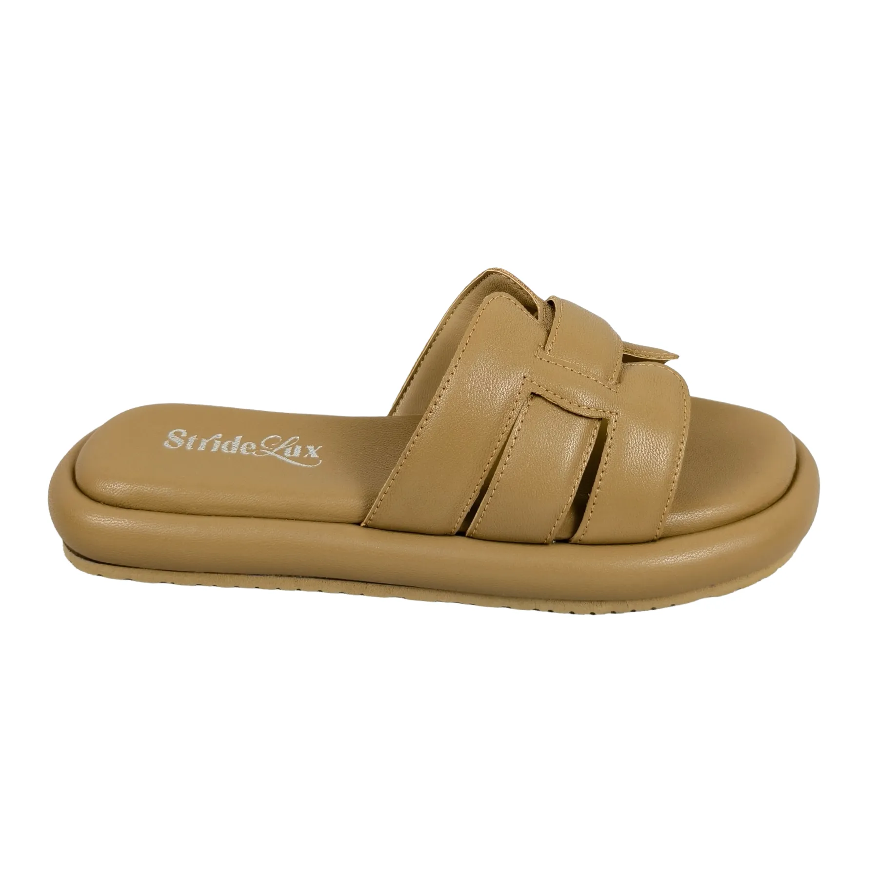 StrideLux Warm Beige Premium Crossover Flat Slides - Image 4