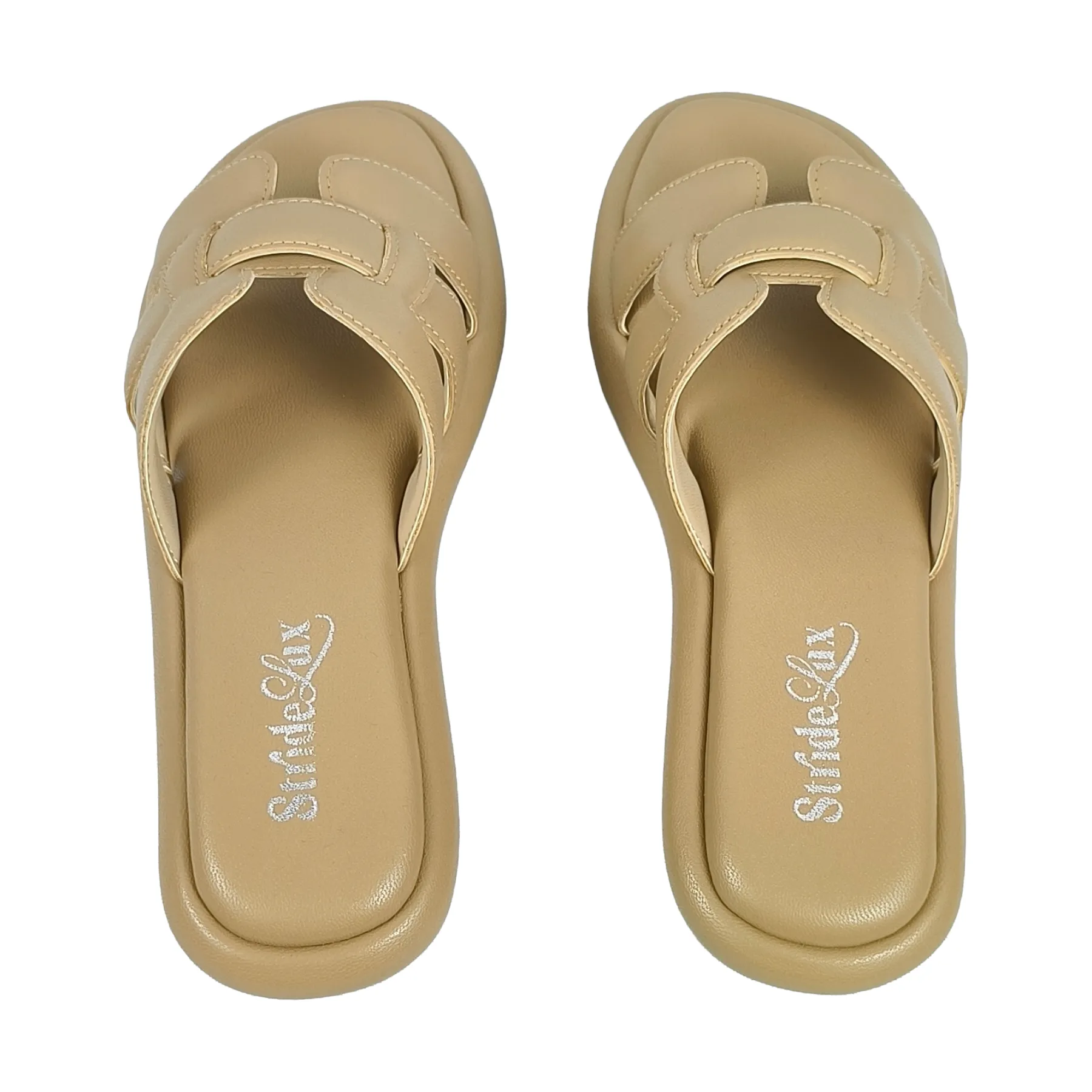 StrideLux Warm Beige Premium Crossover Flat Slides - Image 3