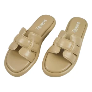 StrideLux Warm Beige Premium Crossover Flat Slides