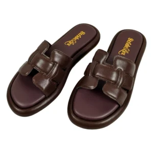 StrideLux Brown Premium Crossover Flat Slides