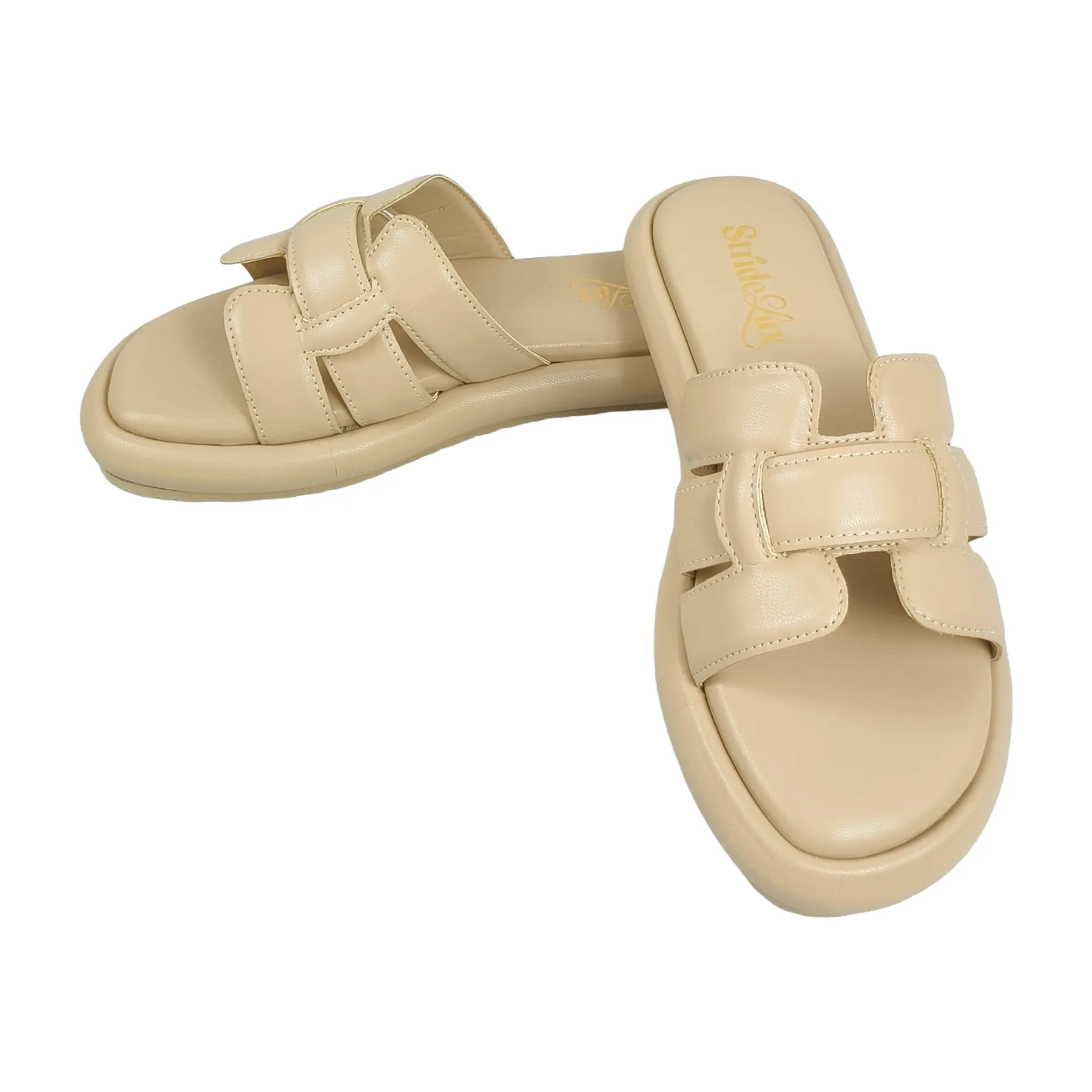 StrideLux Light Beige Comfort Crossover Slides - Image 7