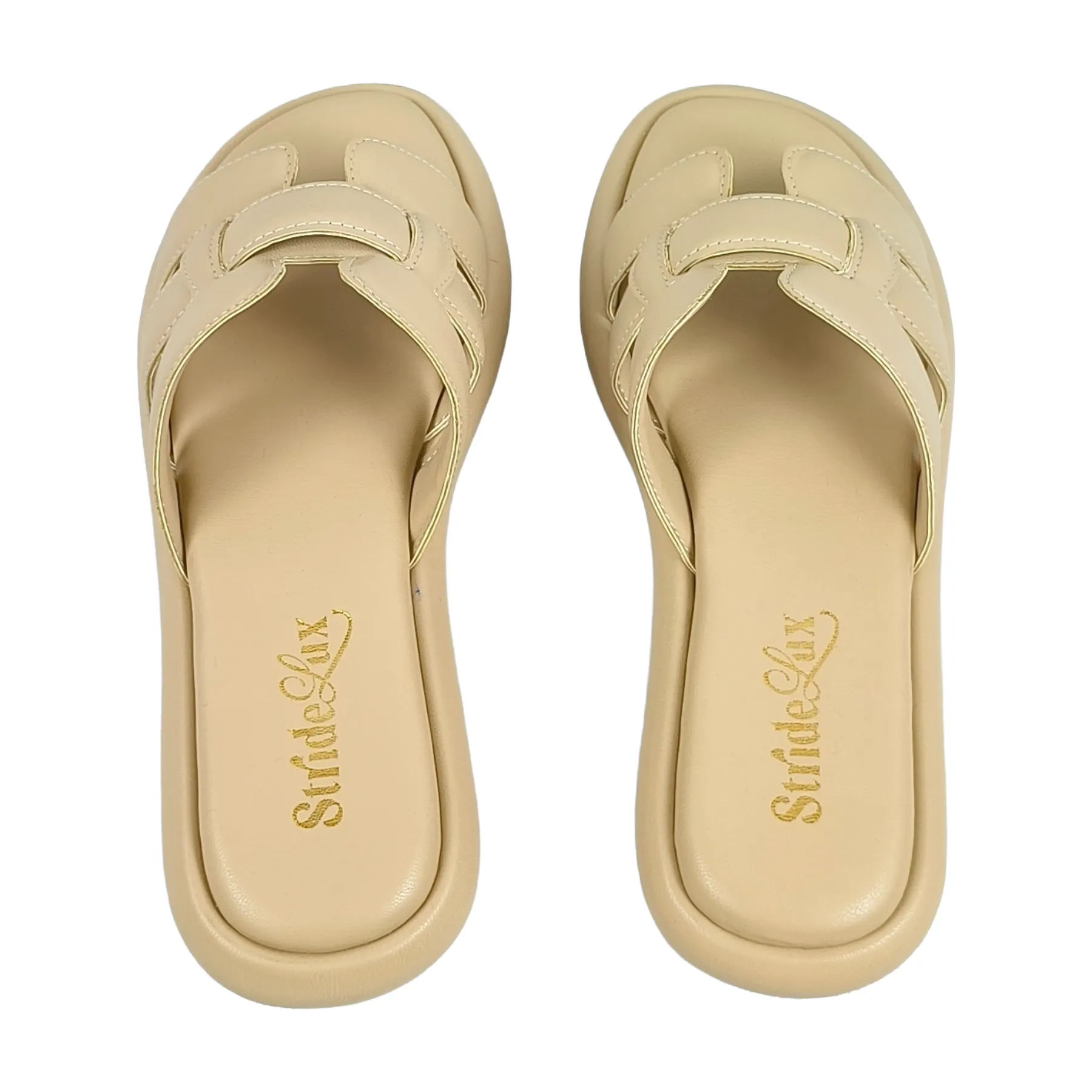 StrideLux Light Beige Comfort Crossover Slides - Image 4