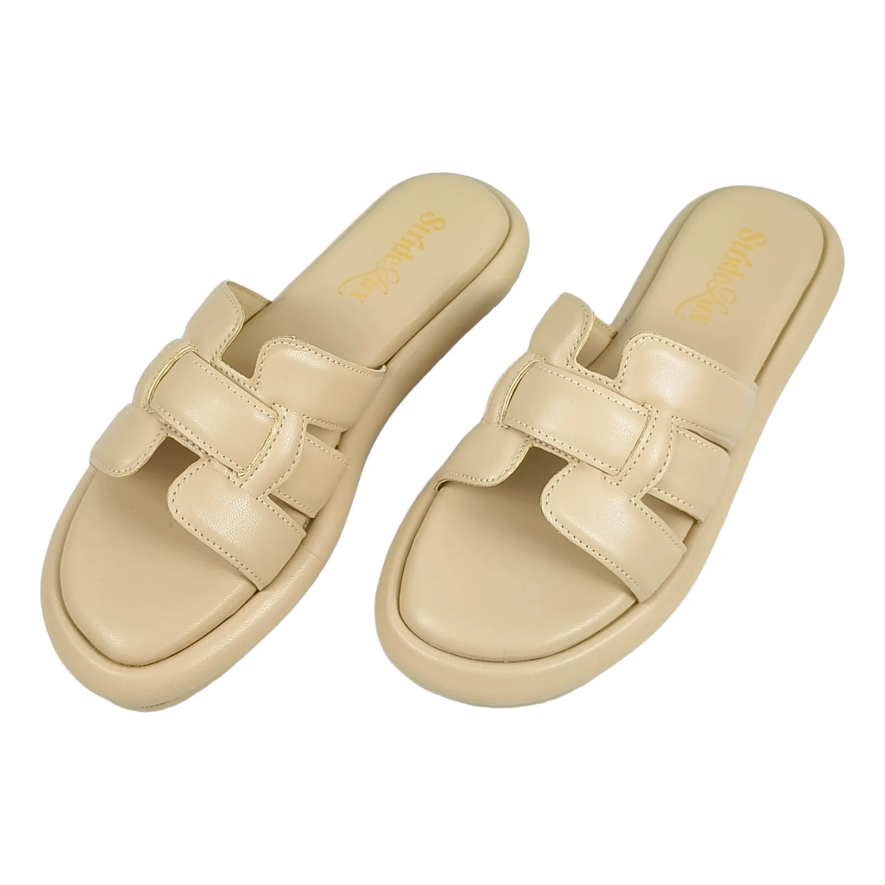 StrideLux Light Beige Comfort Crossover Slides