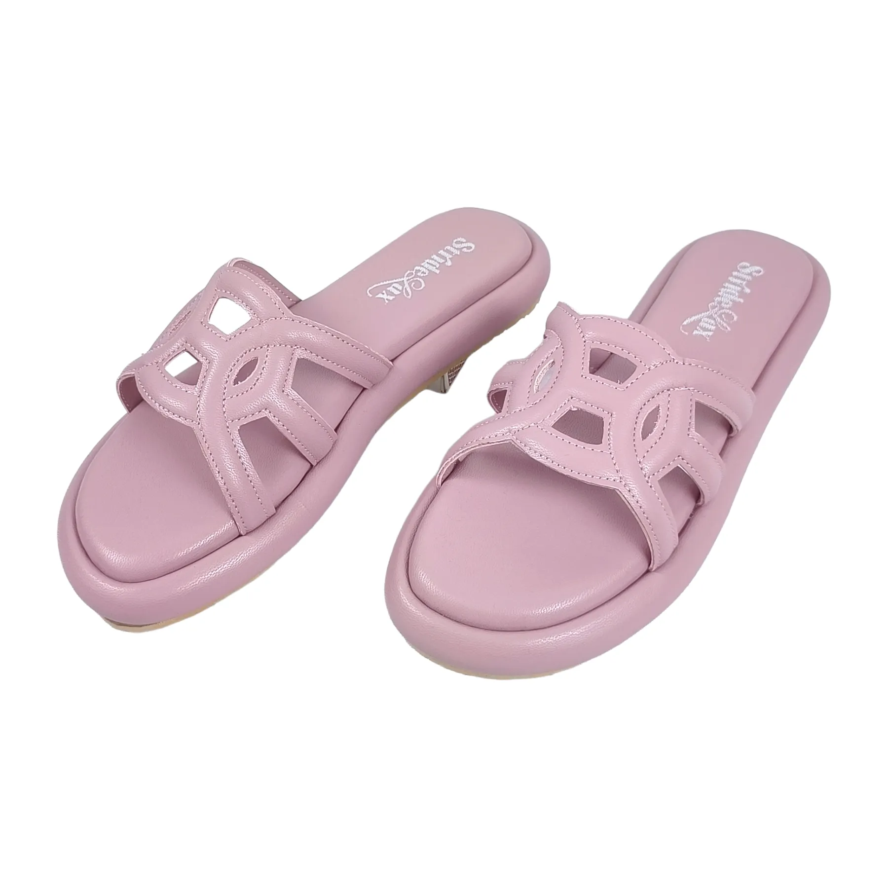 StrideLux Dusty Pink Premium Cutwork Flat Slides