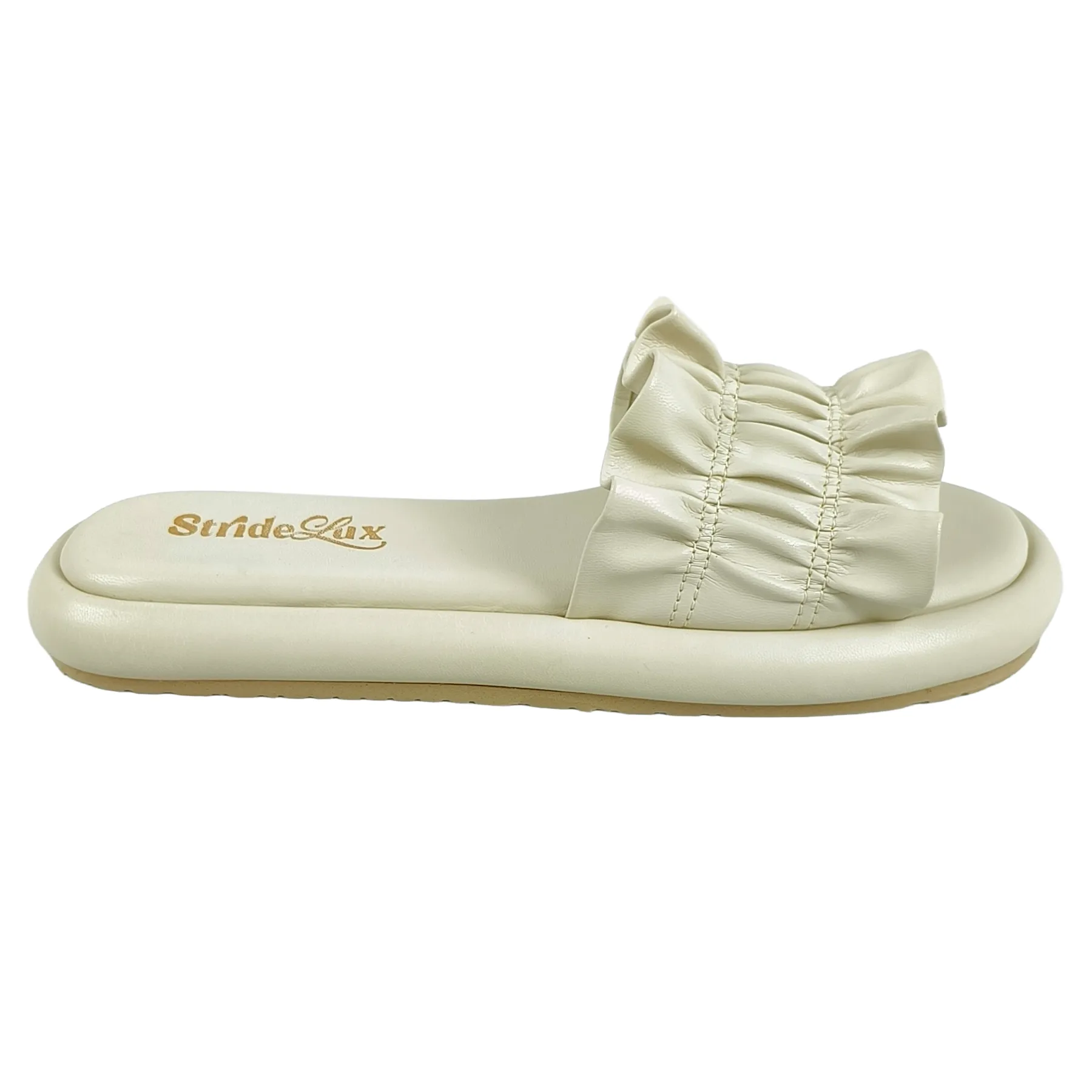 StrideLux Ivory Ruffle Flat Slides - Image 4