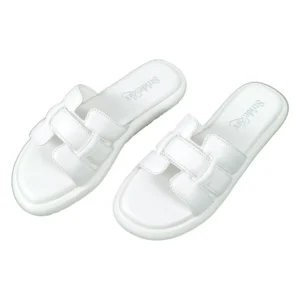 StrideLux White Stylish Crossover Flat Slides