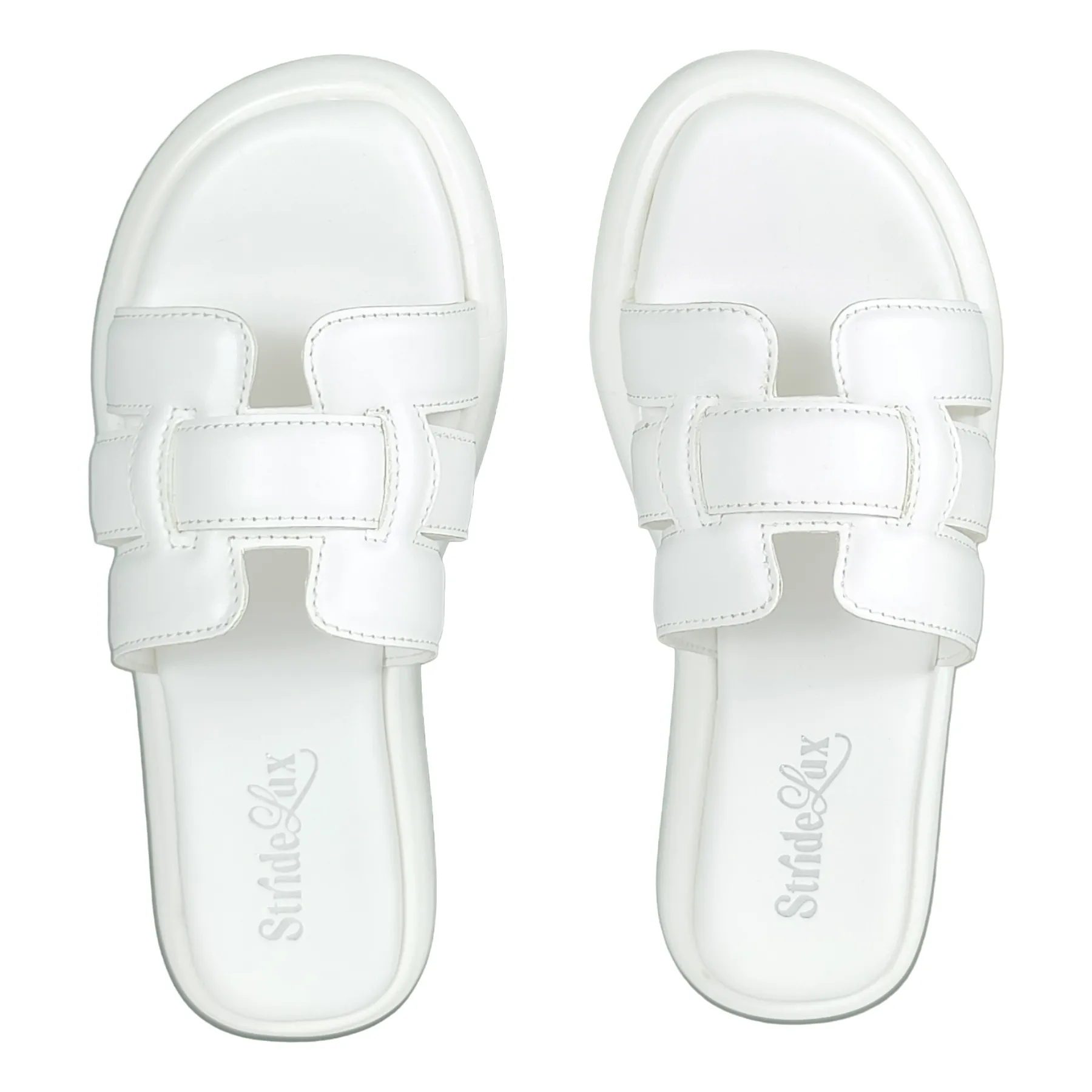 StrideLux White Stylish Crossover Flat Slides