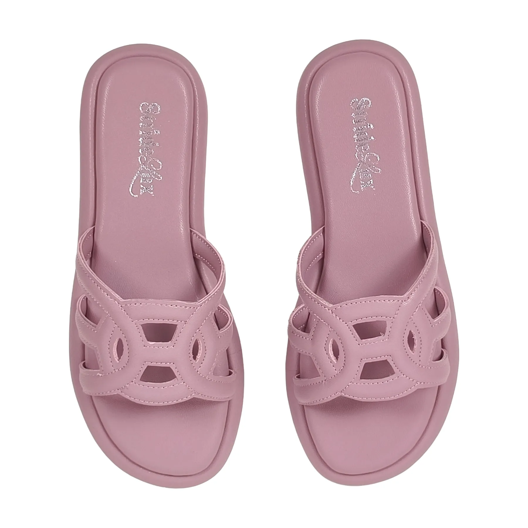 StrideLux Dusty Pink Premium Cutwork Flat Slides