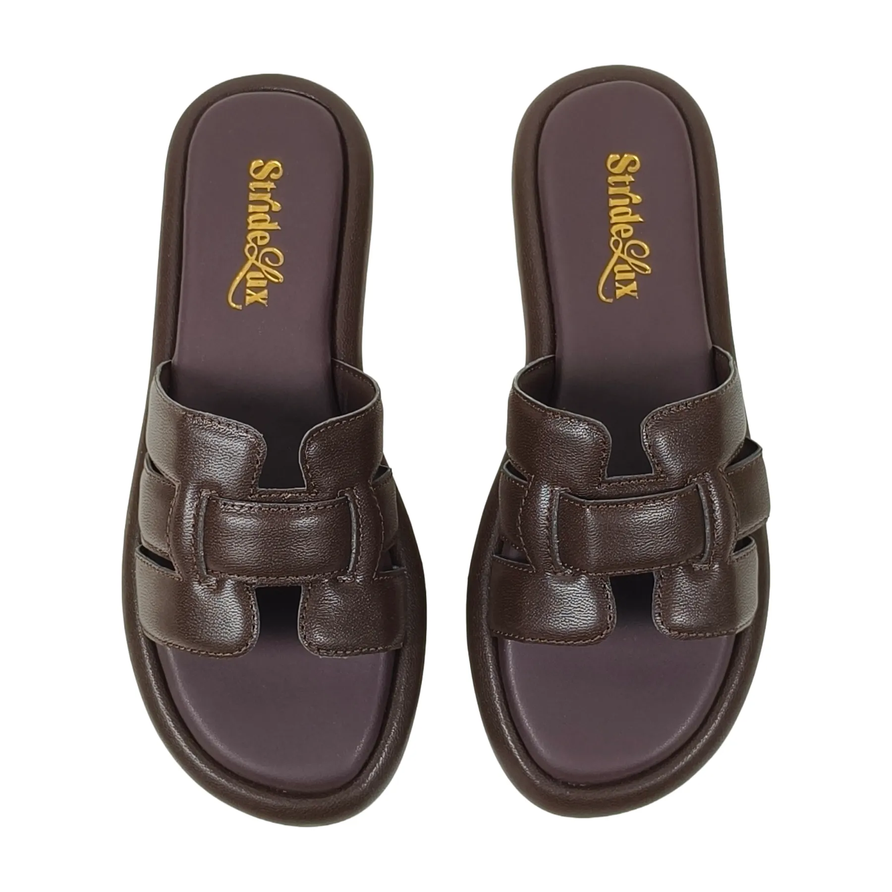 StrideLux Brown Premium Crossover Flat Slides