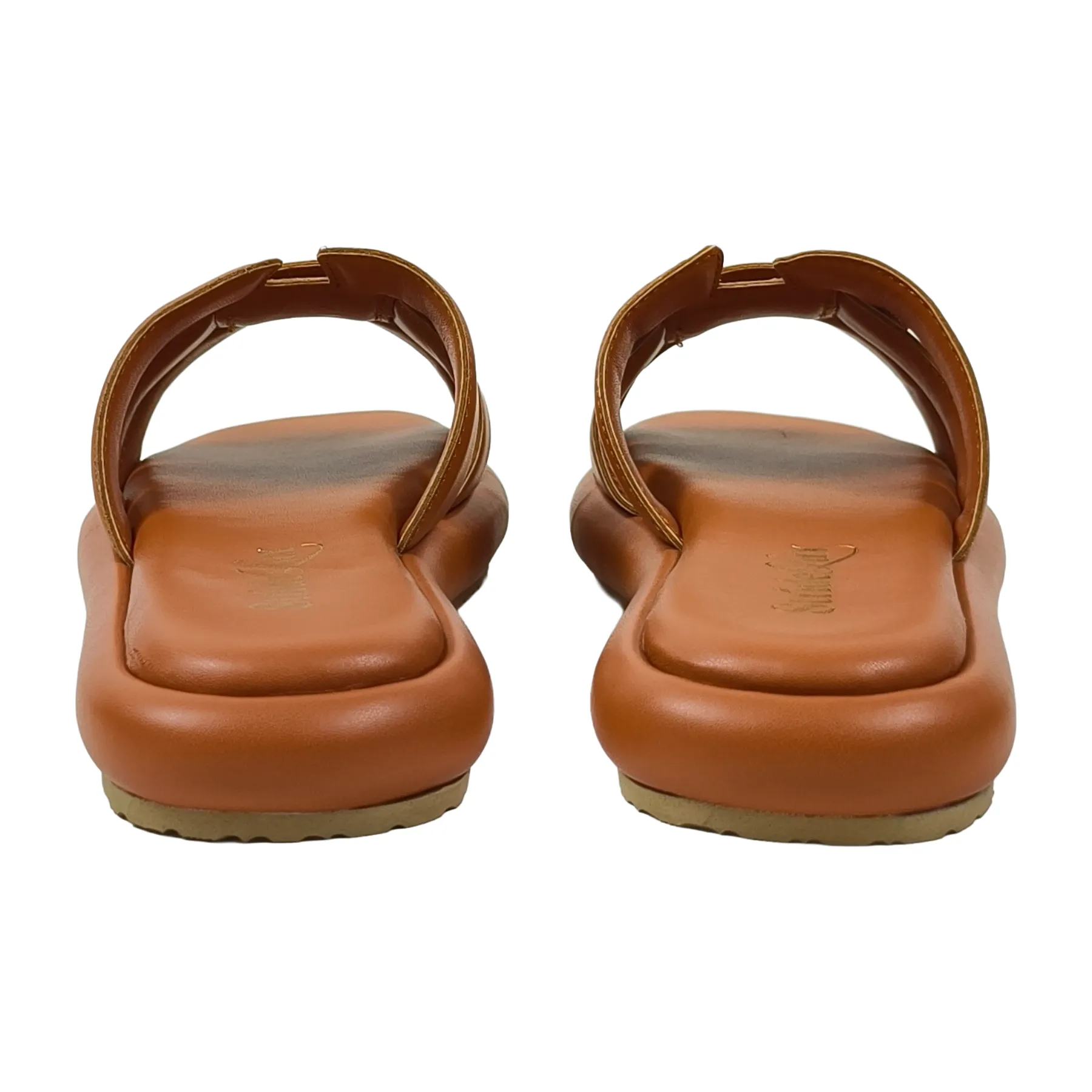 StrideLux Tan Comfort Crossover Flat Slides - Image 4