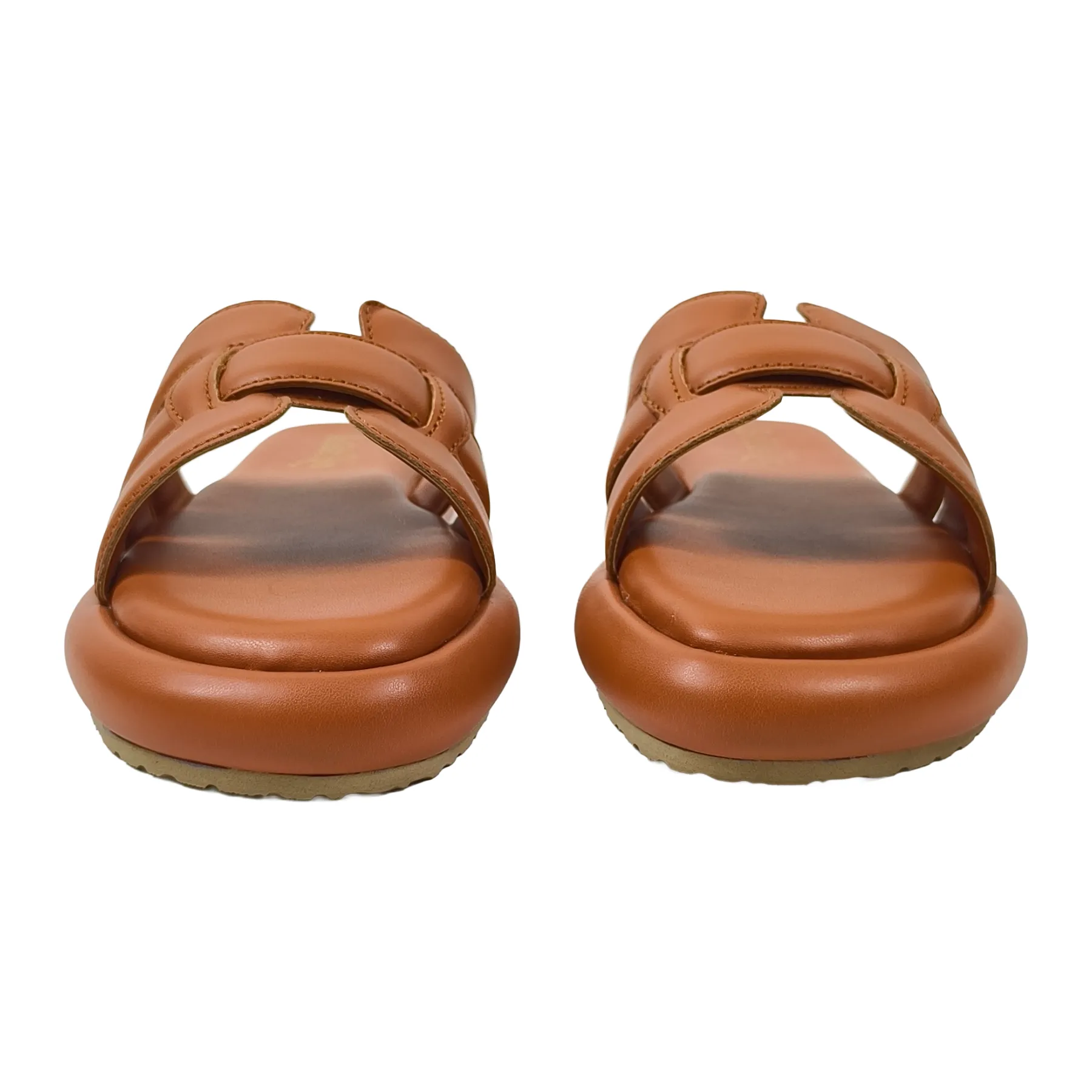 StrideLux Tan Comfort Crossover Flat Slides - Image 3