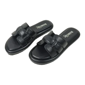 StrideLux Black Premium Crossover Flat Slides
