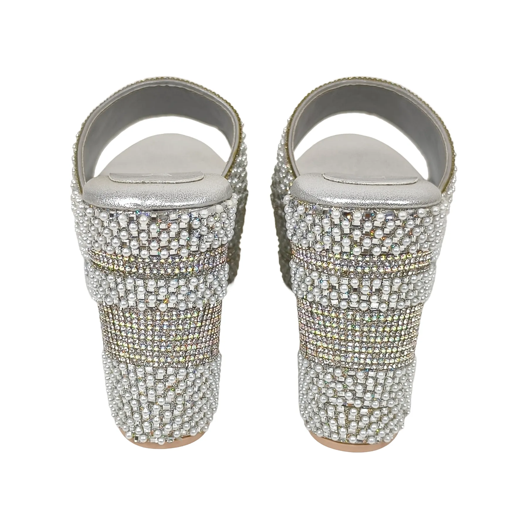 Silver Metallic Block Heel Mules for Bridal, Wedding, & Evening Party Wear - Image 4