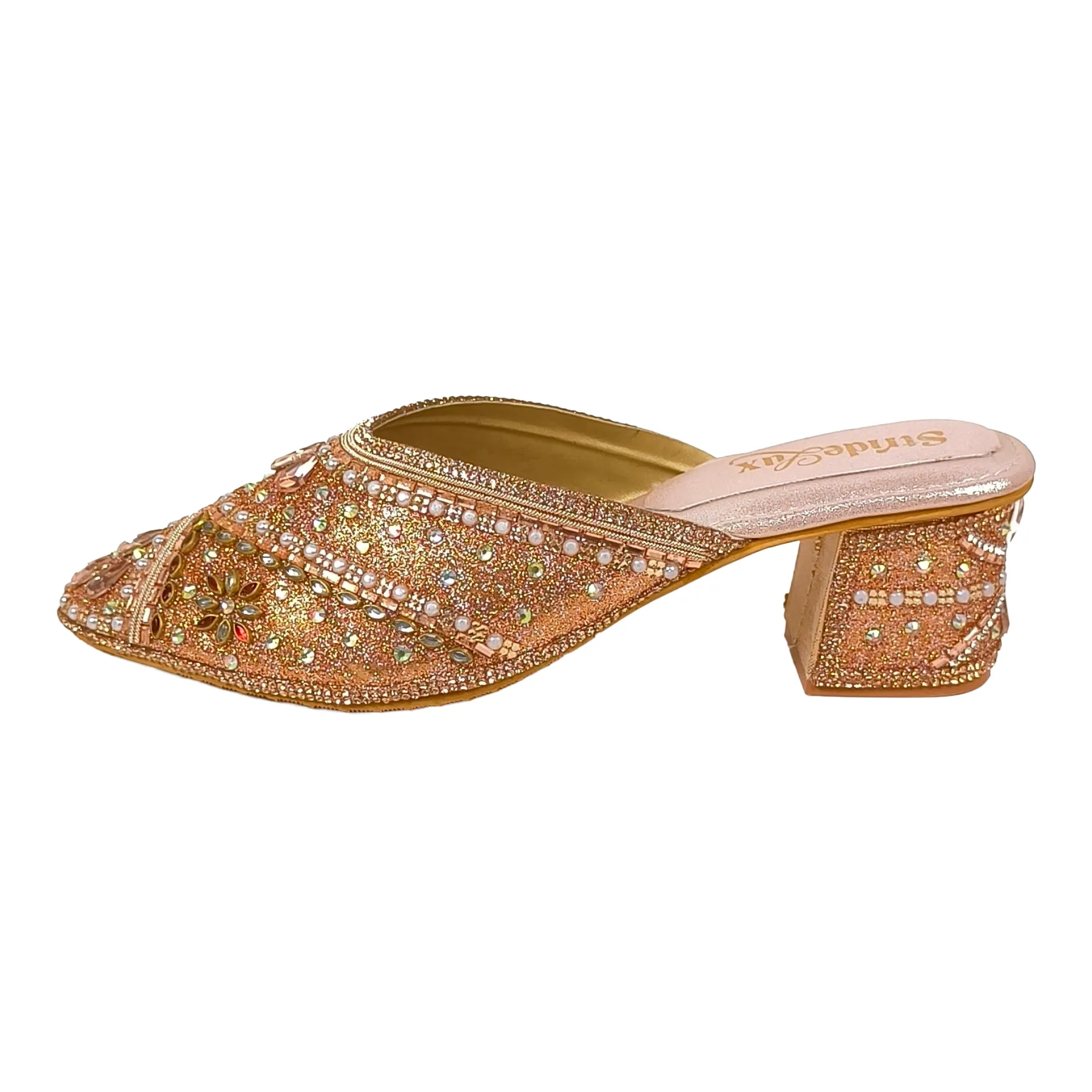 Hand-Embellished Rose Gold Floral Mules - Image 5
