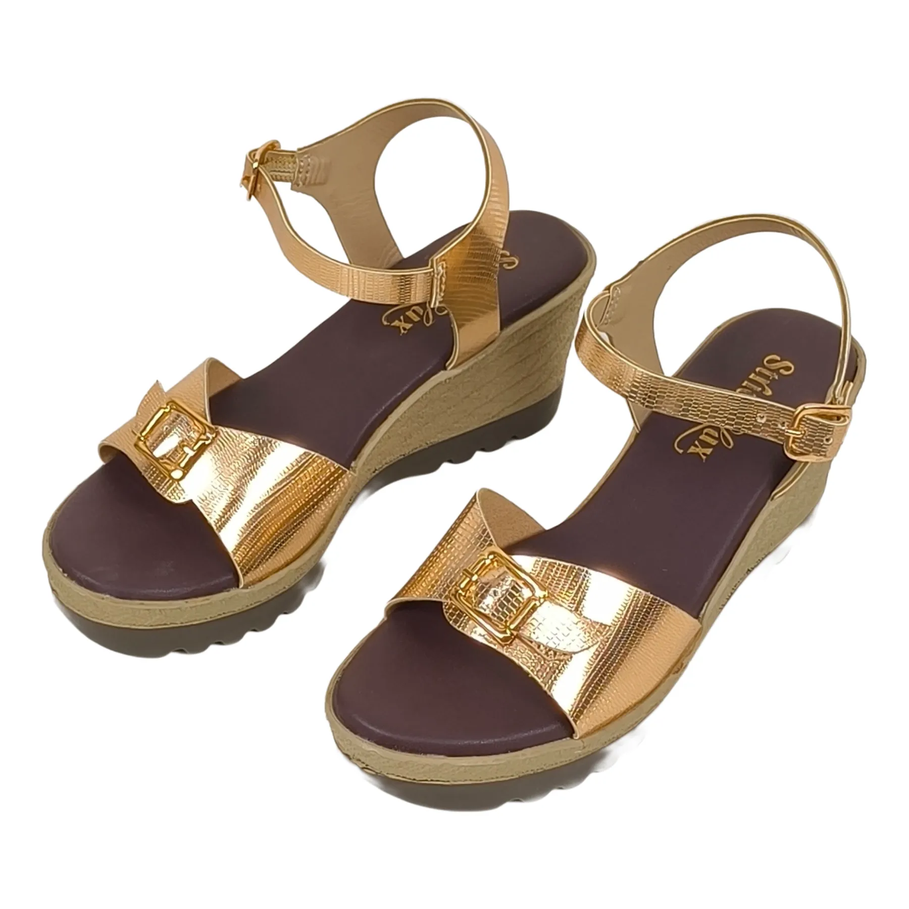 StrideLux AURELA Women’s Gold Wedge Heel Sandals