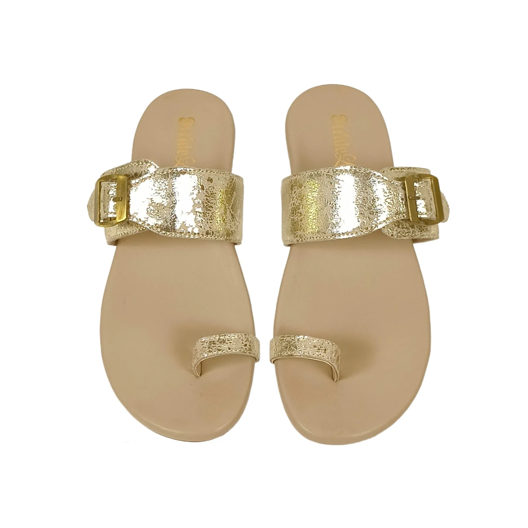 Women’s Metallic Gold leather Toe-Ring Slide Sandals