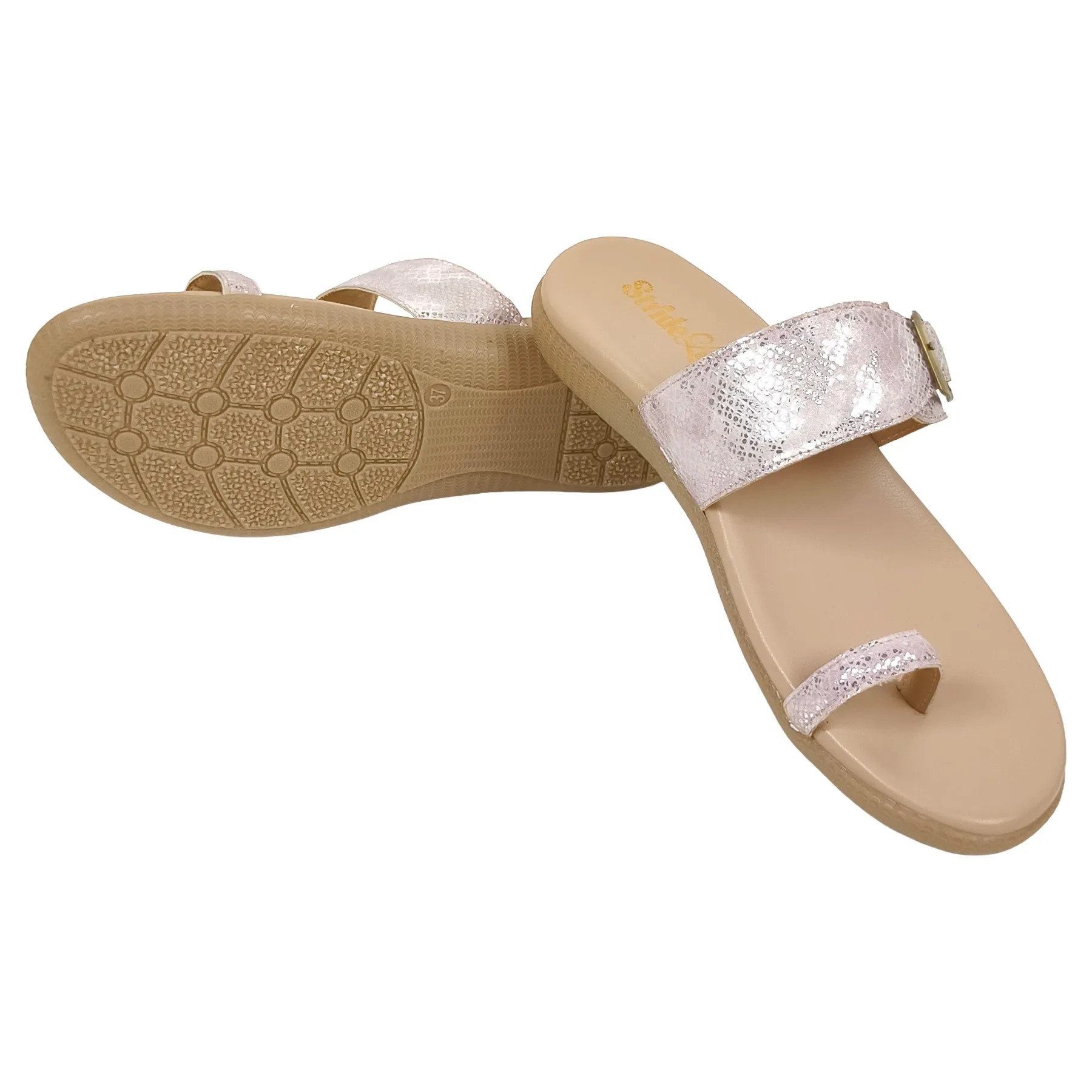 StrideLux Women’s Rose Gold Textured Toe-Loop Flat Sandals - Image 7