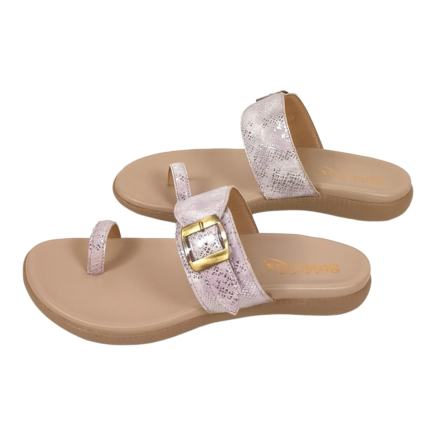 StrideLux Women’s Rose Gold Textured Toe-Loop Flat Sandals - Image 6
