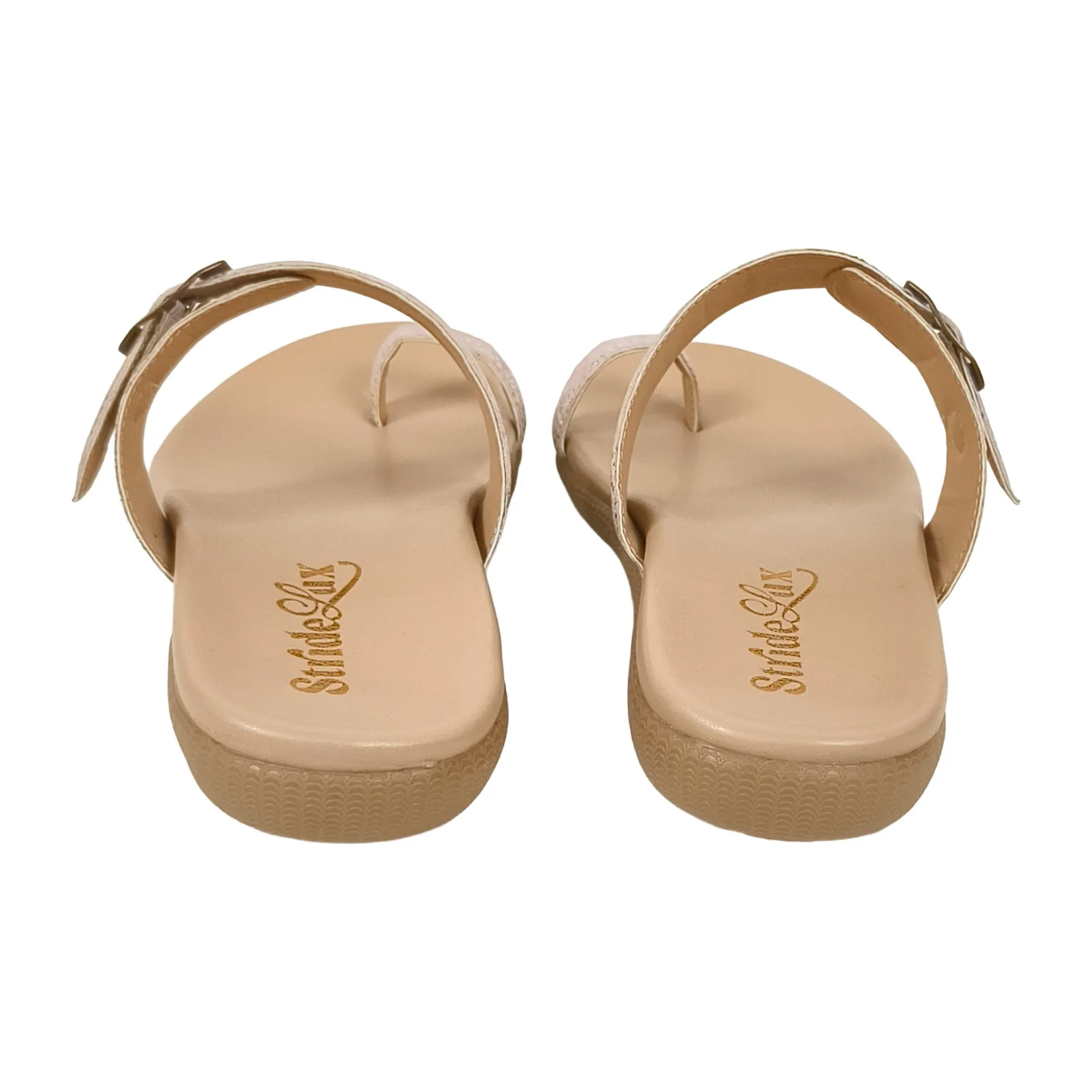 StrideLux Women’s Rose Gold Textured Toe-Loop Flat Sandals - Image 3