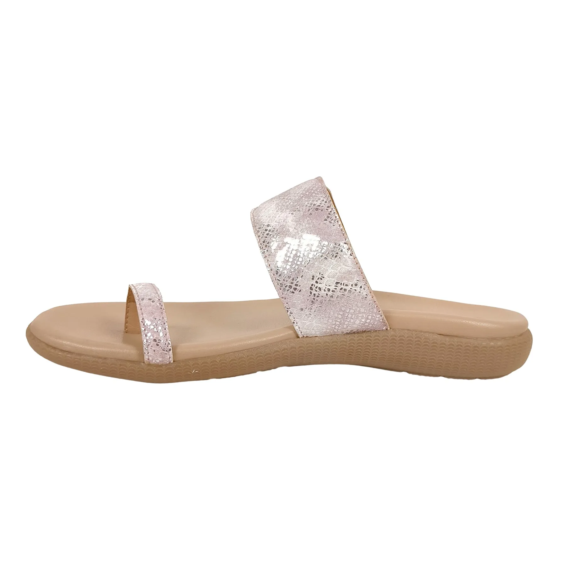 StrideLux Women’s Rose Gold Textured Toe-Loop Flat Sandals - Image 4