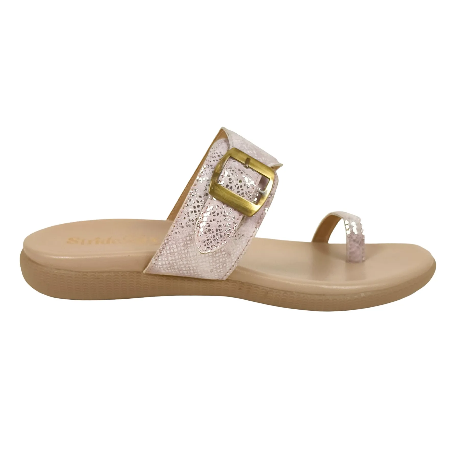 StrideLux Women’s Rose Gold Textured Toe-Loop Flat Sandals - Image 5