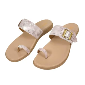 StrideLux Women’s Rose Gold Textured Toe-Loop Flat Sandals
