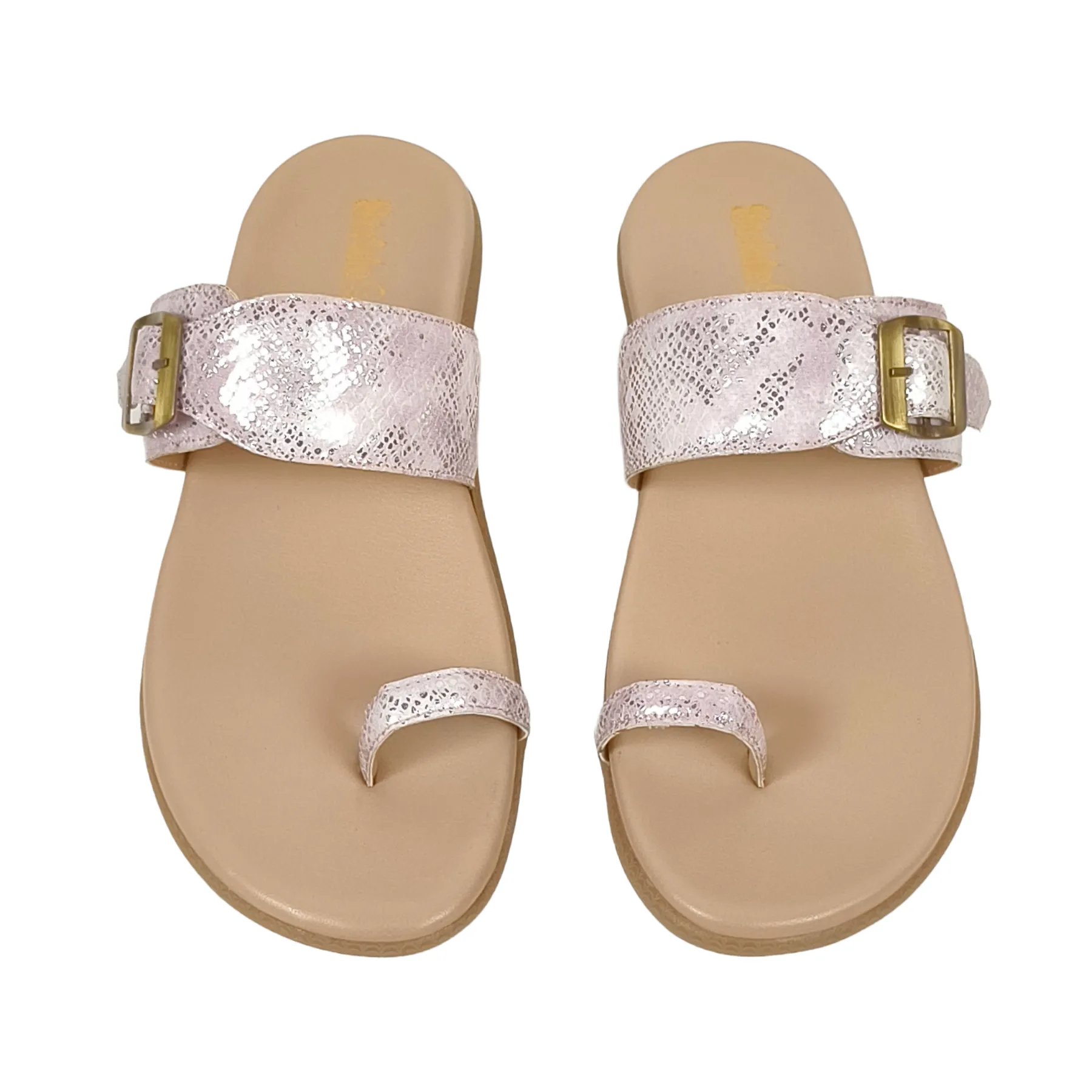 StrideLux Women’s Rose Gold Textured Toe-Loop Flat Sandals