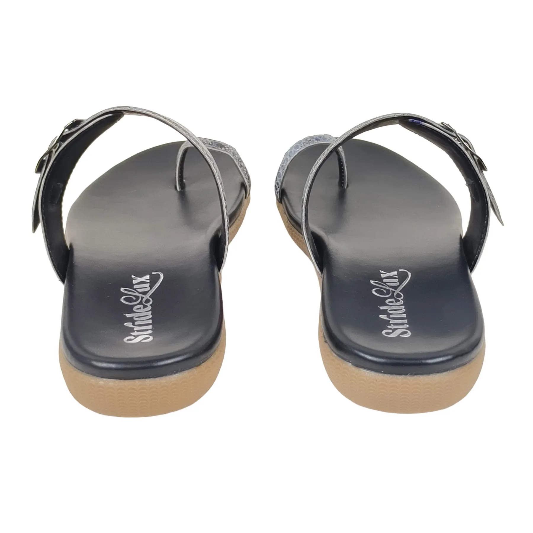 StrideLux Women’s Onyx Black Textured Toe-Loop Flat Sandals - Image 3