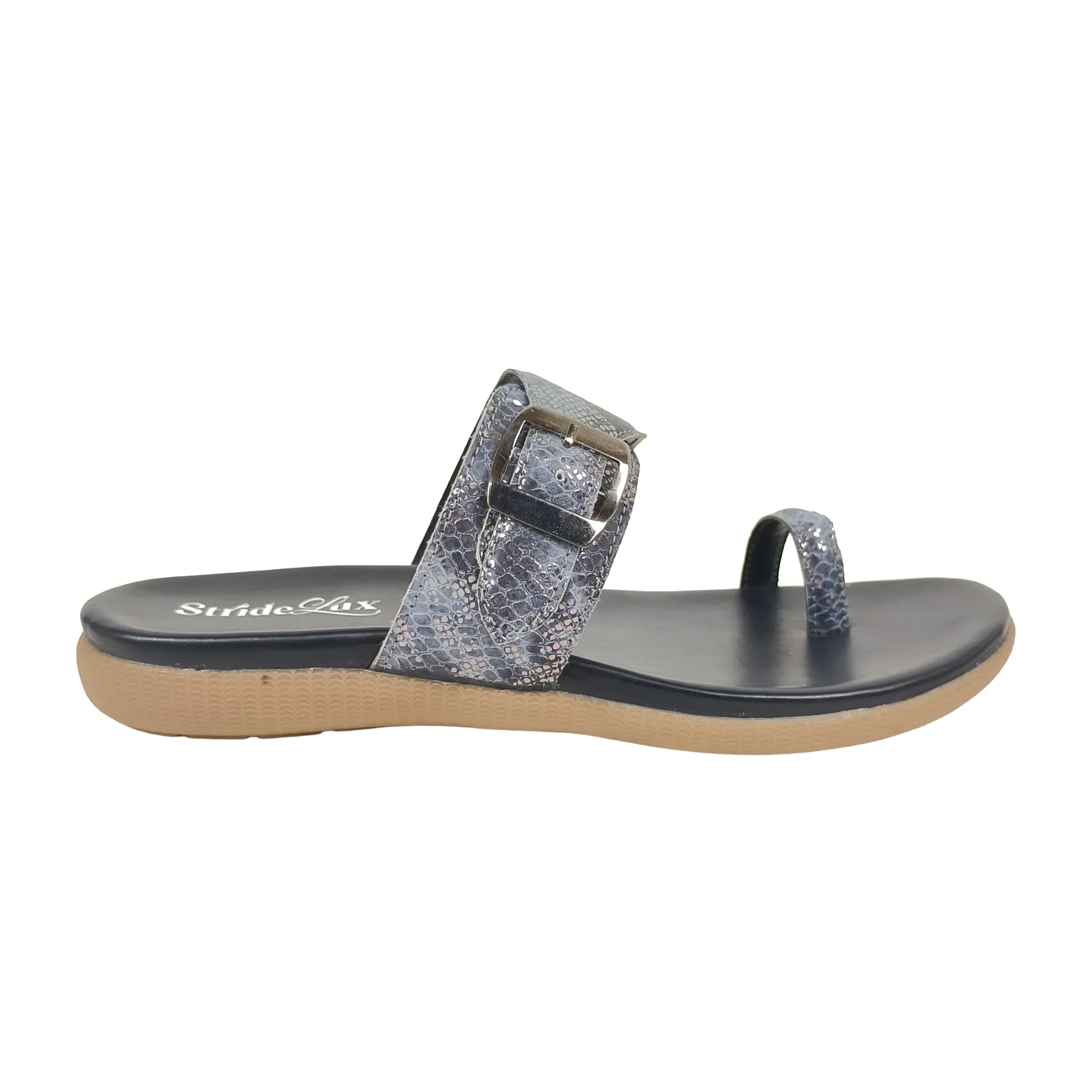 StrideLux Women’s Onyx Black Textured Toe-Loop Flat Sandals - Image 5