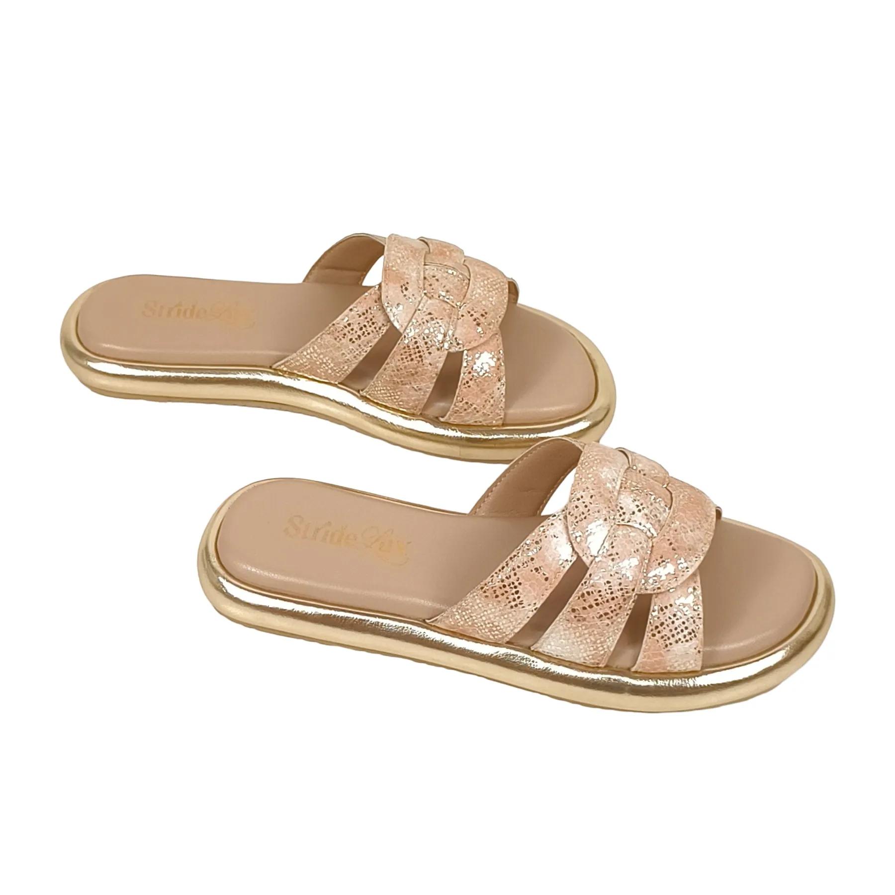 StrideLux Gilded Glamour Braided Metallic Slide Sandals - Image 7