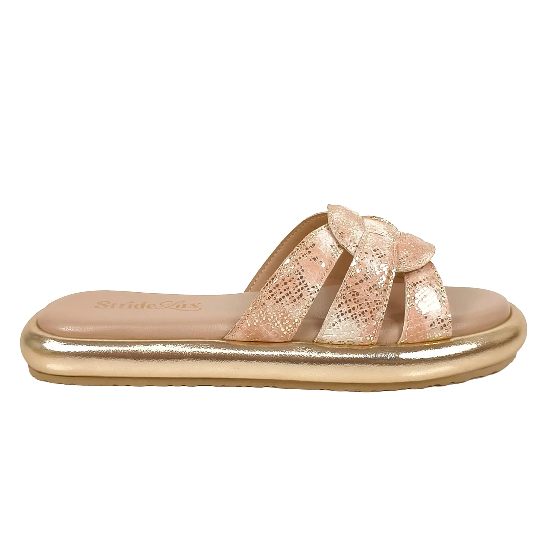 StrideLux Gilded Glamour Braided Metallic Slide Sandals - Image 5