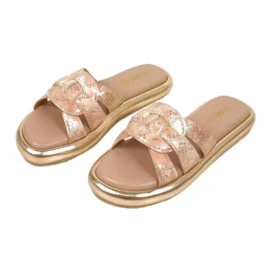 StrideLux Gilded Glamour Braided Metallic Slide Sandals