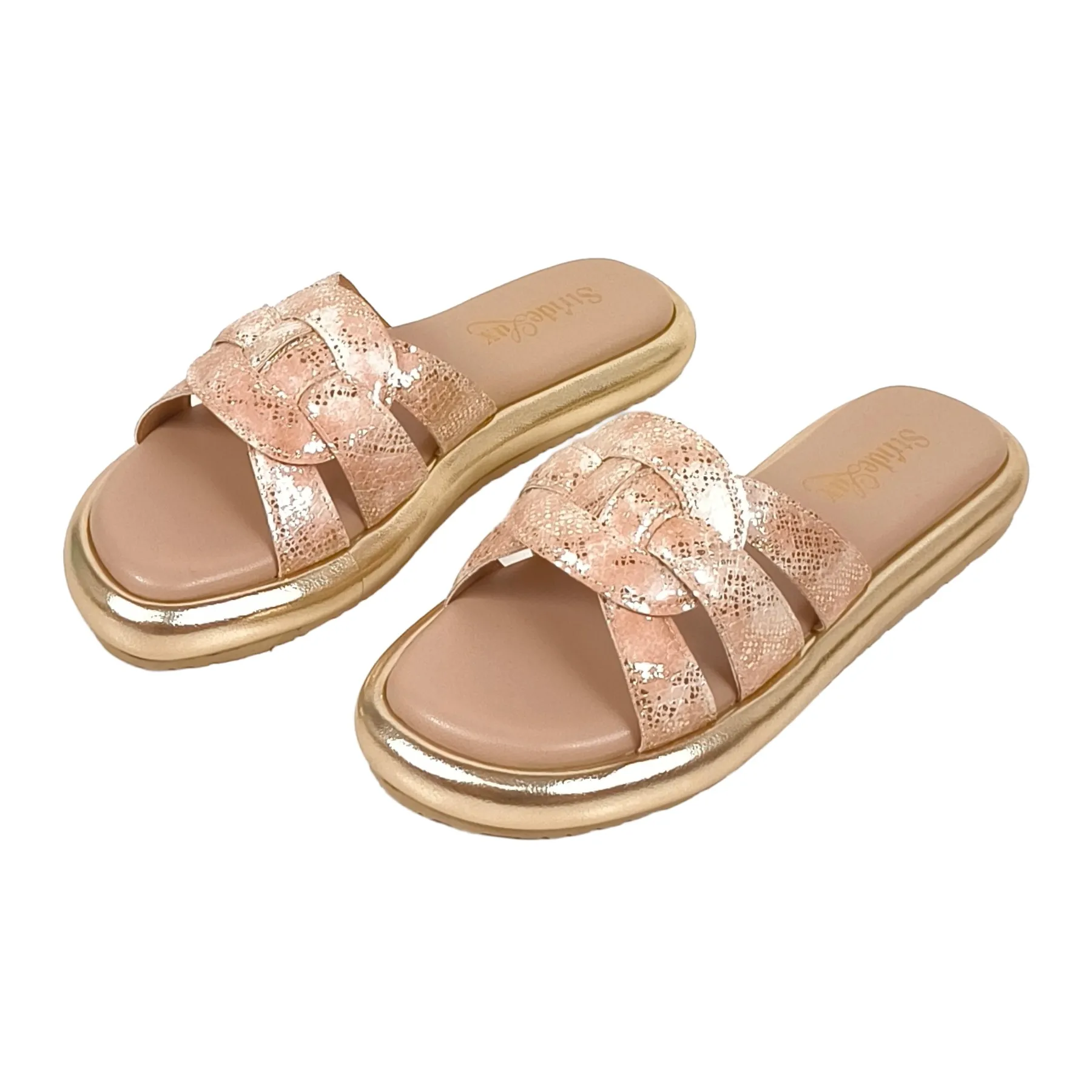 StrideLux Gilded Glamour Braided Metallic Slide Sandals