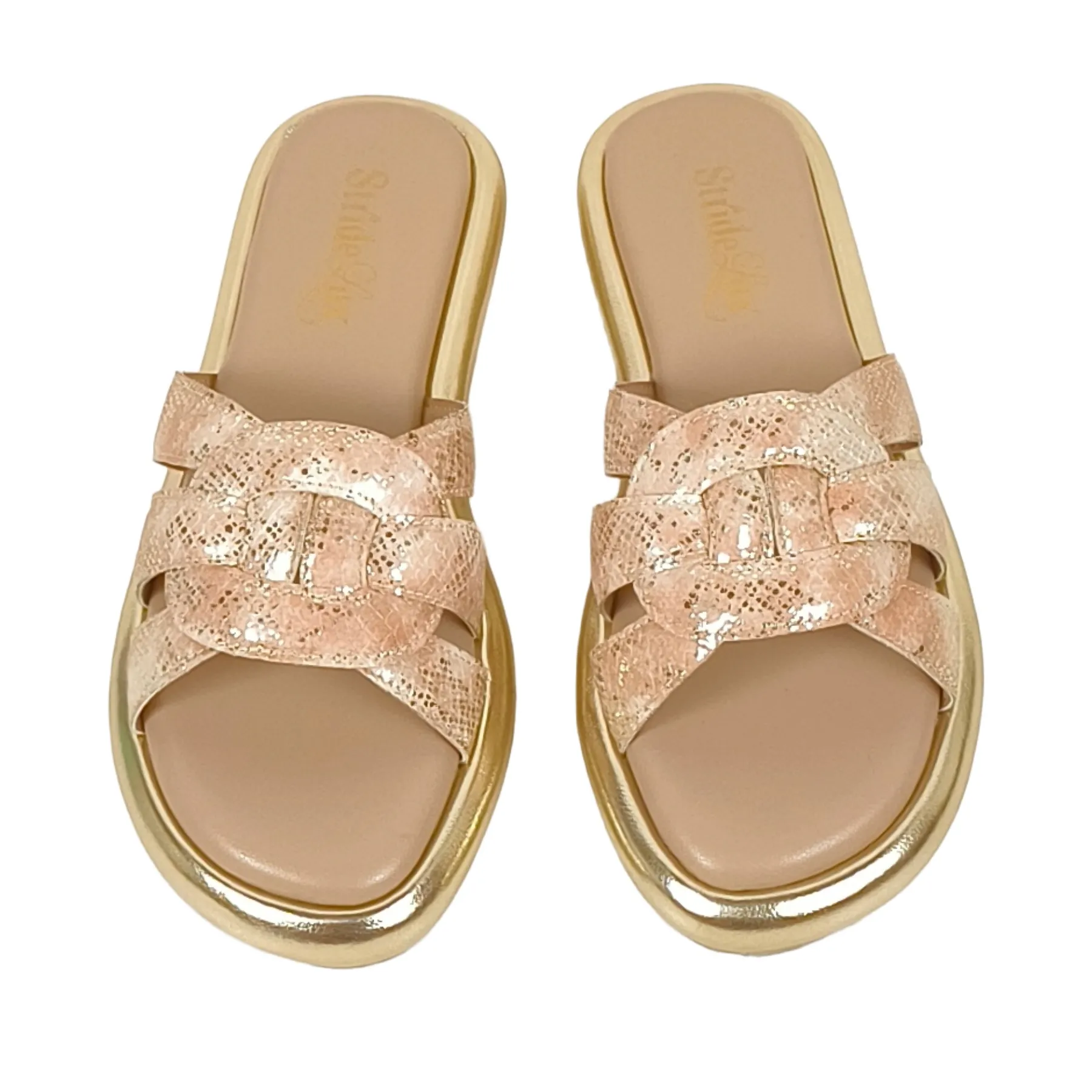 StrideLux Gilded Glamour Braided Metallic Slide Sandals