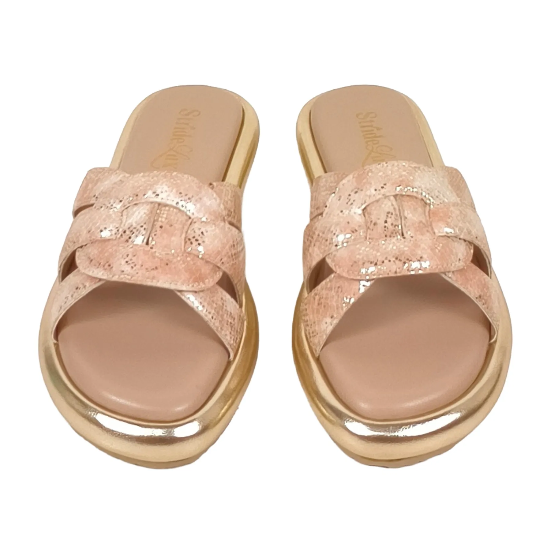 StrideLux Gilded Glamour Braided Metallic Slide Sandals - Image 3