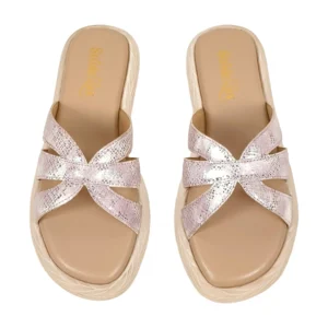 StrideLux Iridescent Rose Multi-Strap Platform Slides