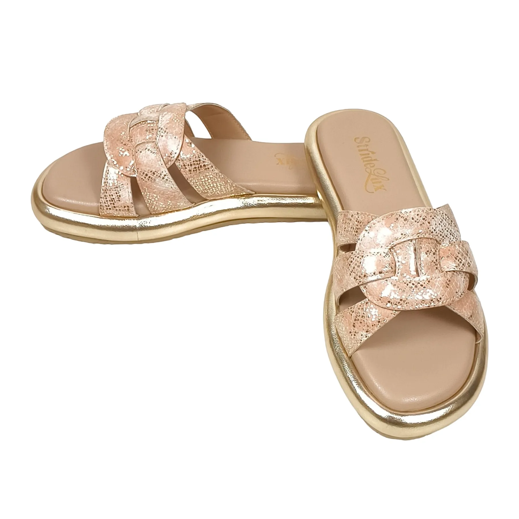 StrideLux Gilded Glamour Braided Metallic Slide Sandals - Image 8
